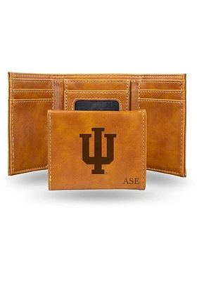 Personalized Laser Engraved Indiana Hoosiers Mens Trifold Wallet - Brown