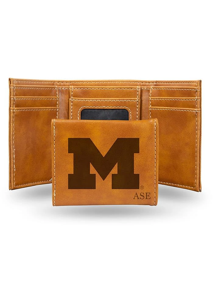 Michigan Wolverines Logo Personalized Laser Engraved Mens Trifold Wallet