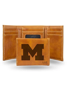 Michigan Wolverines Logo Personalized Laser Engraved Mens Trifold Wallet