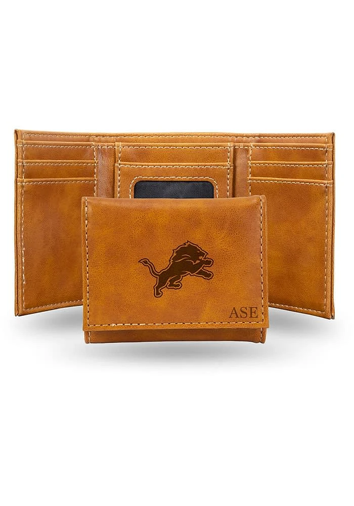 Detroit Lions Logo Personalized Laser Engraved Mens Trifold Wallet
