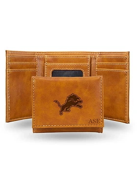 Detroit Lions Logo Personalized Laser Engraved Mens Trifold Wallet