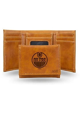 Edmonton Oilers Personalized Laser Engraved Mens Trifold Wallet
