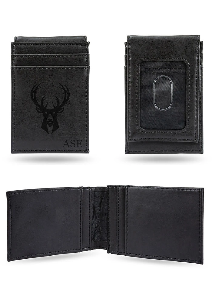 Milwaukee Bucks Logo Personalized Laser Engraved Front Pocket Mens Bifold Wallet
