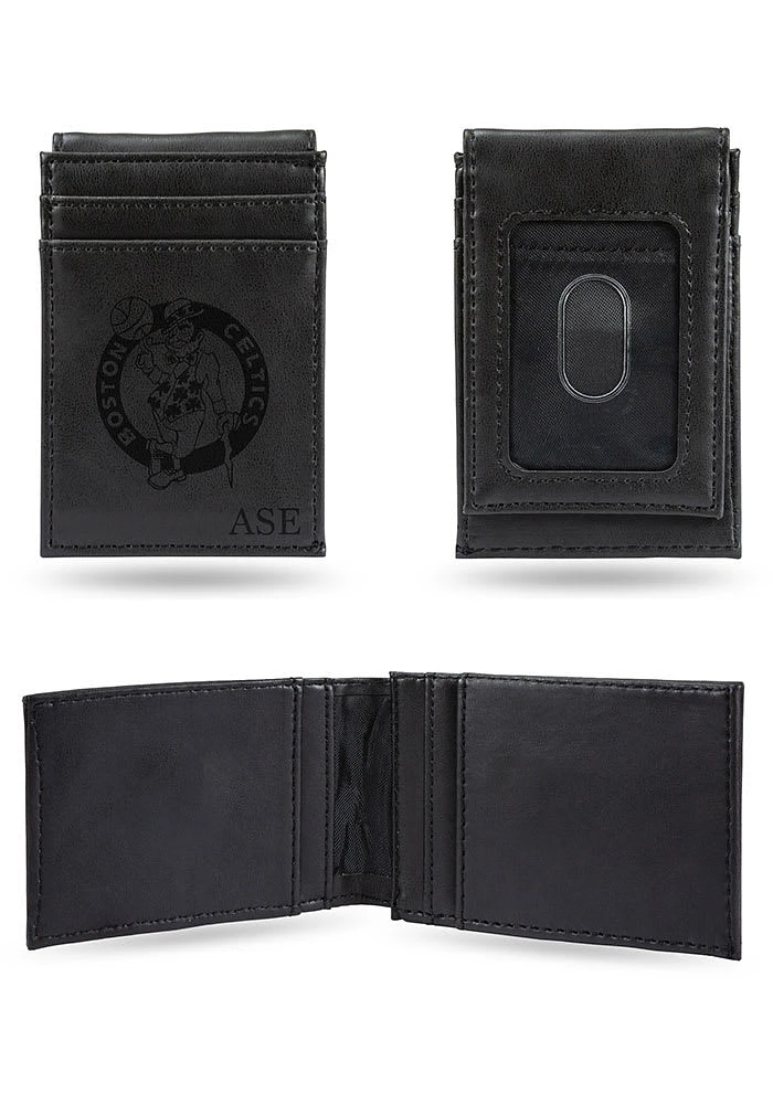 Boston Celtics Logo Personalized Laser Engraved Front Pocket Mens Bifold Wallet