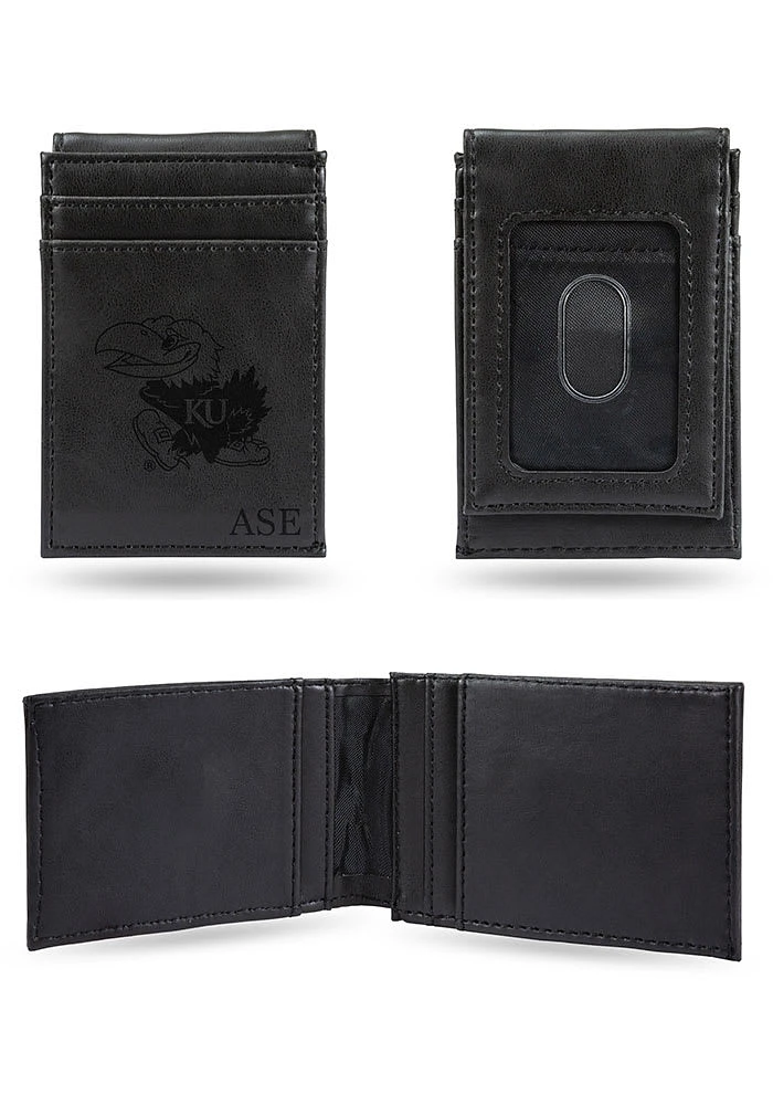 Kansas Jayhawks Logo Personalized Laser Engraved Front Pocket Mens Bifold Wallet