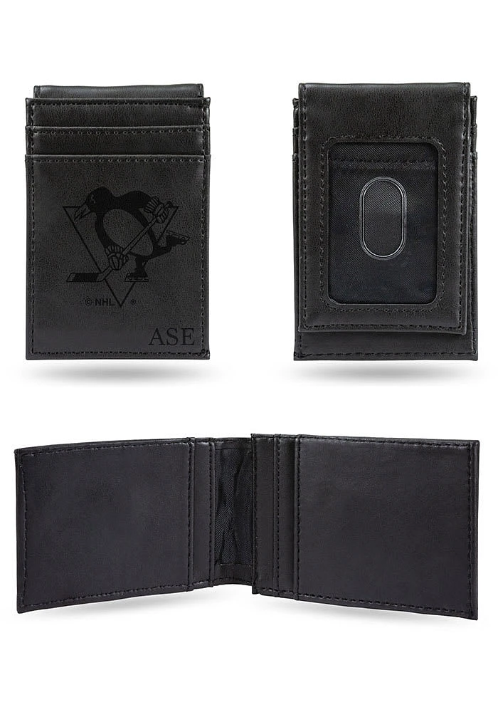 Pittsburgh Penguins Personalized Laser Engraved Front Pocket Mens Bifold Wallet