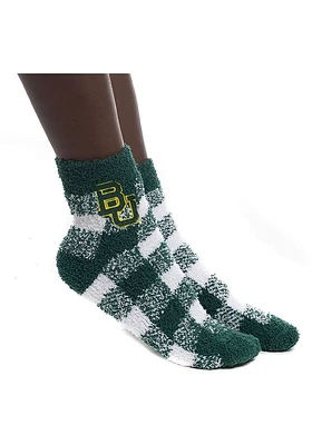 Baylor Bears Buffalo Check Fuzzy Womens Quarter Socks