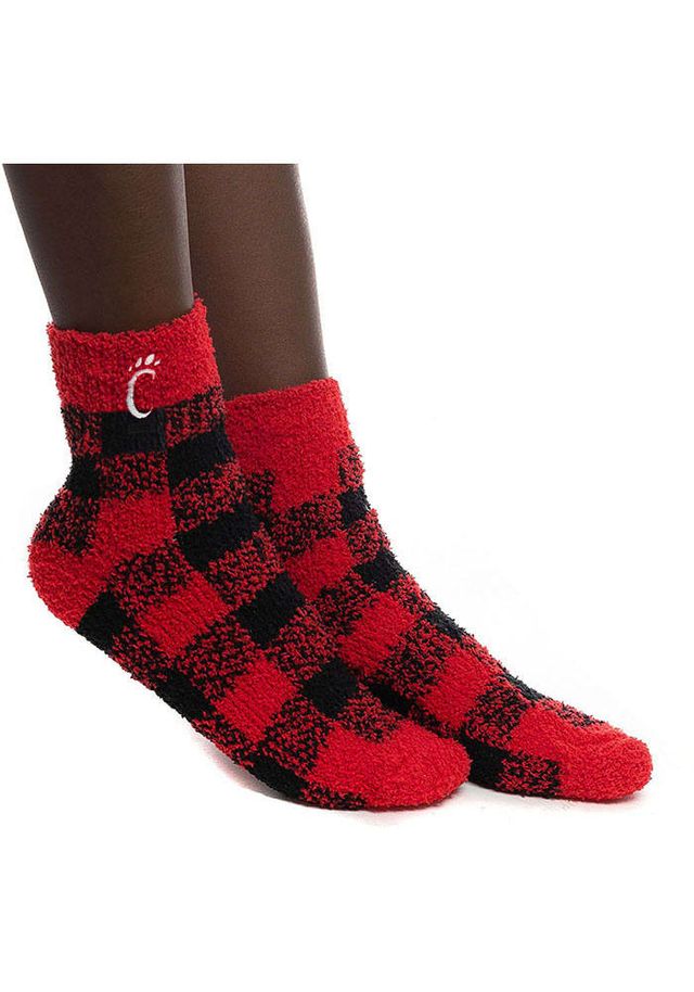 Cincinnati Bearcats Buffalo Check Fuzzy Womens Quarter Socks