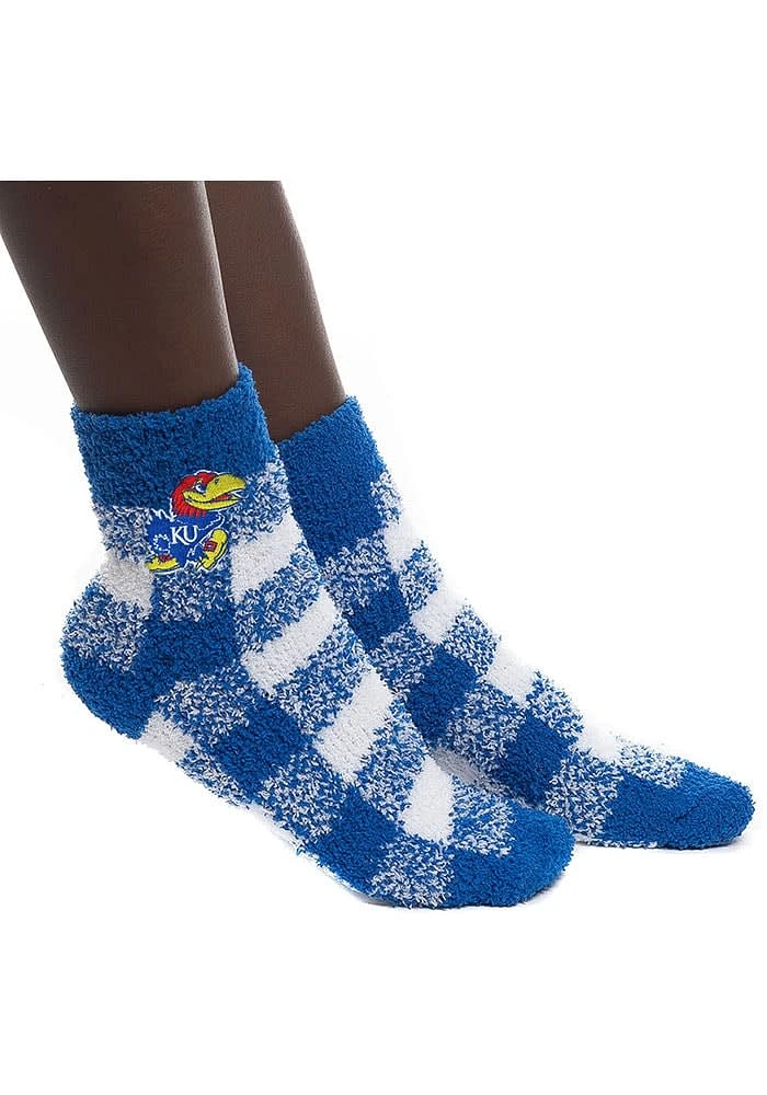Kansas Jayhawks Buffalo Check Fuzzy Womens Quarter Socks