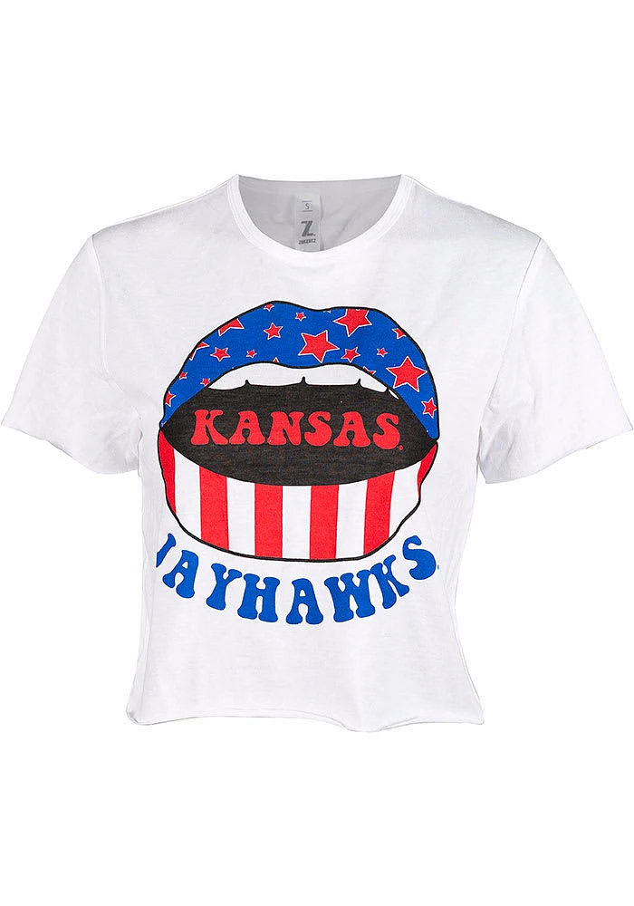 Kansas Jayhawks Womens White Mouth Short Sleeve T-Shirt