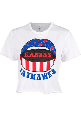 Kansas Jayhawks Womens White Mouth Short Sleeve T-Shirt