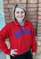 Kansas Jayhawks Womens Red Crop Qtr Zip