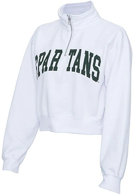 Michigan State Spartans Womens White Crop Qtr Zip