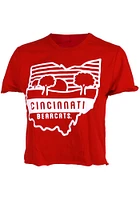 Cincinnati Bearcats Womens Red State Shape Crop Short Sleeve T-Shirt