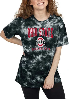 Ohio State Buckeyes Womens Black Tie Dye Oversized Short Sleeve T-Shirt