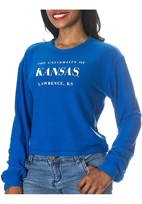 Kansas Jayhawks Womens Blue Crop Sweater Fleece LS Tee