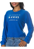Kansas Jayhawks Womens Blue Crop Sweater Fleece LS Tee
