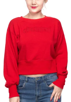 Ohio State Buckeyes Womens Red Wide Rib Crop Crew Sweatshirt