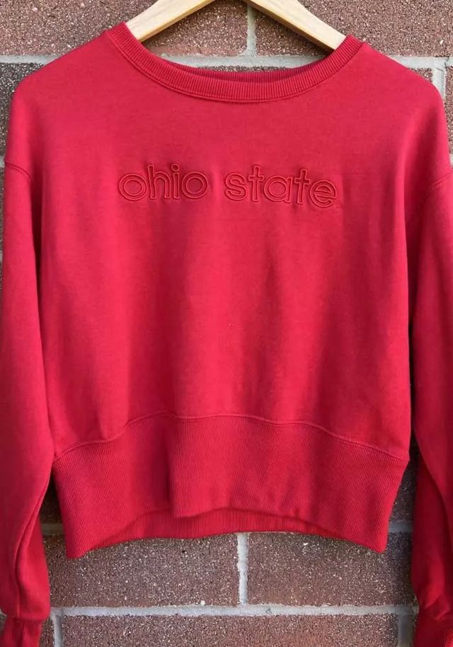 Ohio State Buckeyes Womens Red Wide Rib Crop Crew Sweatshirt