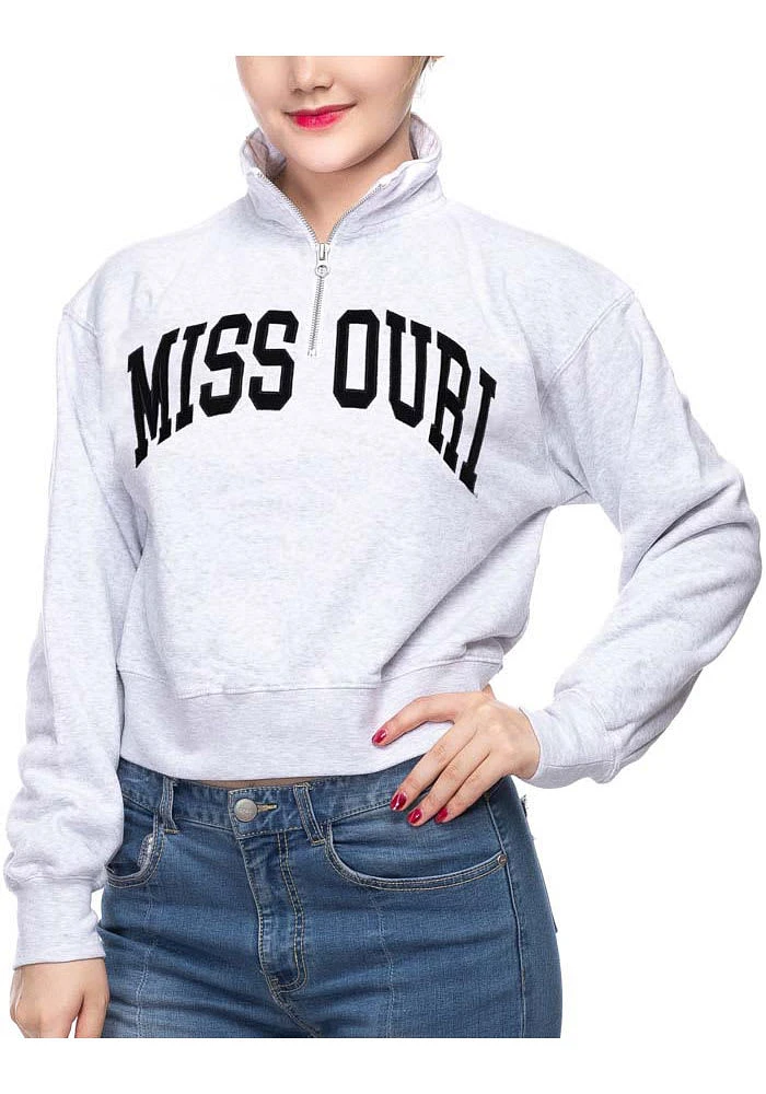 Missouri Tigers Womens Ash Cropped Qtr Zip