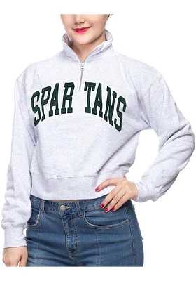Michigan State Spartans Womens Ash Cropped Qtr Zip