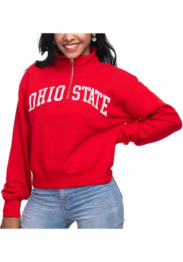 Ohio State Buckeyes Womens Red Cropped Qtr Zip