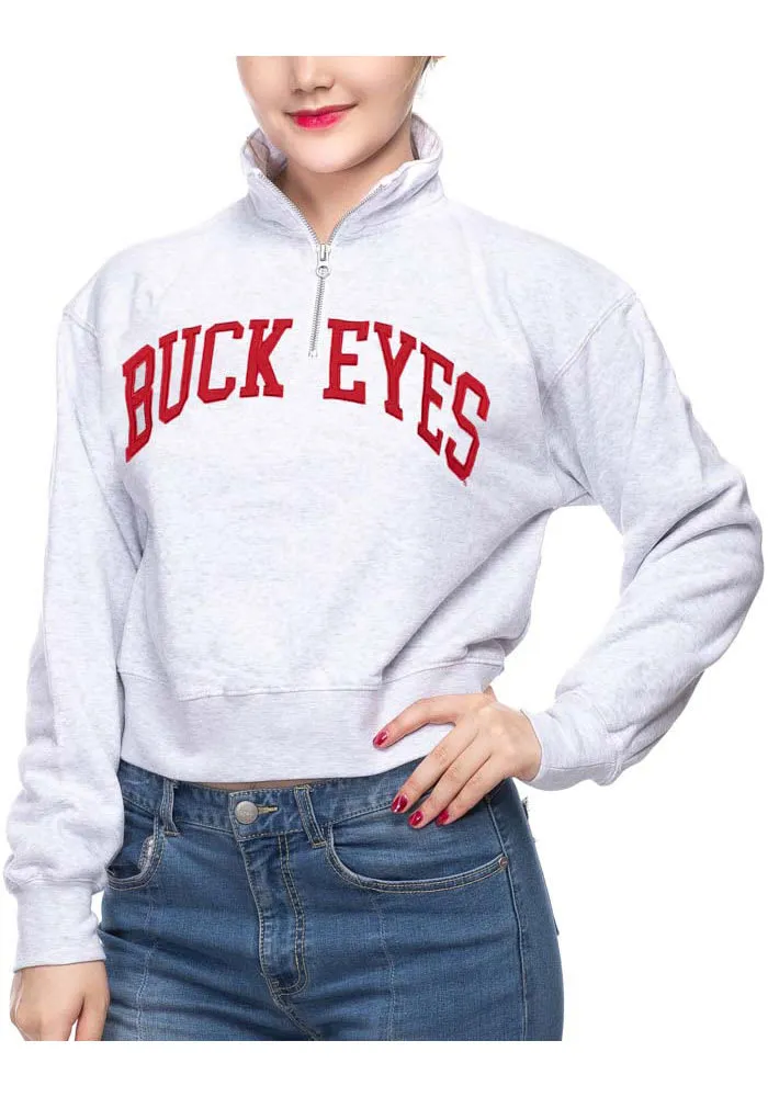 Ohio State Buckeyes Womens Ash Cropped 1/4 Zip Pullover