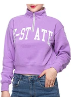 K-State Wildcats Womens Lavender Cropped Qtr Zip