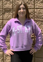 K-State Wildcats Womens Lavender Cropped Qtr Zip