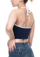 Michigan Wolverines Womens Blue Crop Halter Tank Top