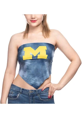 Michigan Wolverines Womens Blue Cloud Tie Back Tank Top