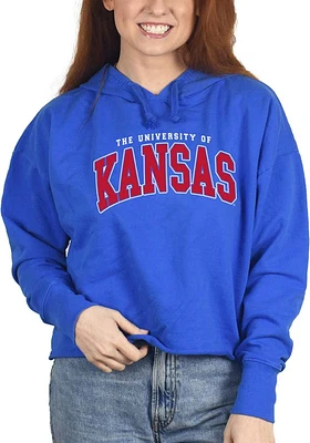 Kansas Jayhawks Womens Blue Cropped French Terry Hooded Sweatshirt