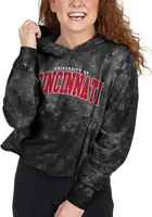 Cincinnati Bearcats Womens Black Cropped Cloud Dye Hooded Sweatshirt