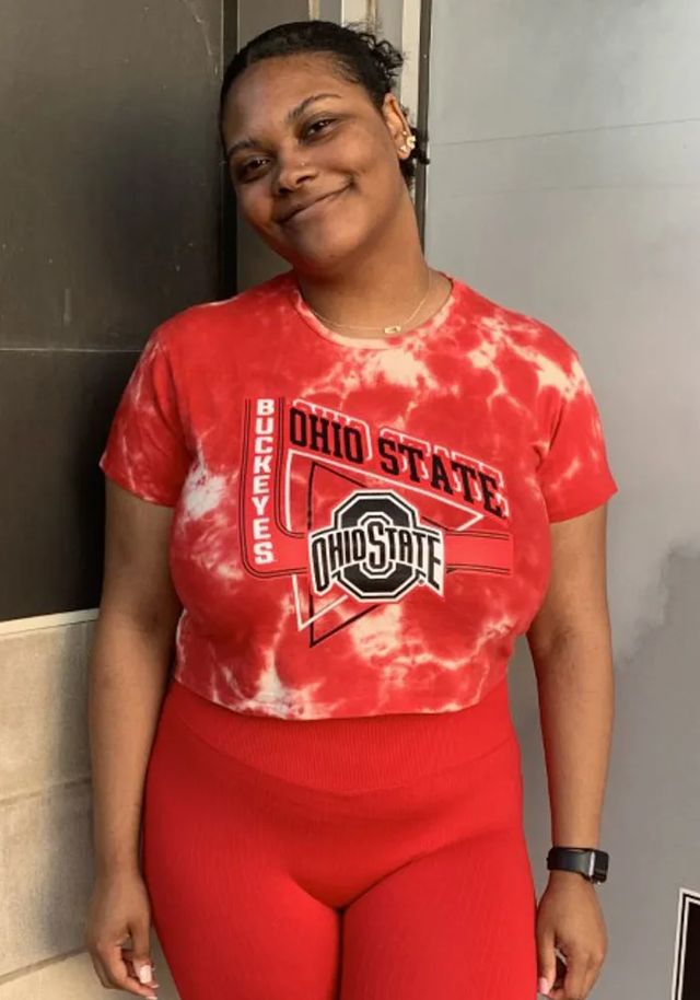 Ohio State Buckeyes Womens Red Cropped Tie Dye Short Sleeve T-Shirt