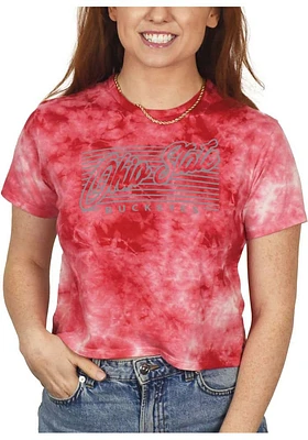 Ohio State Buckeyes Cropped Cloud Dye Short Sleeve T-Shirt - Red