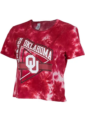 Oklahoma Sooners Womens Crimson Cropped Tie Dye Style Short Sleeve T-Shirt