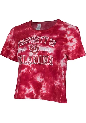 Oklahoma Sooners Womens Crimson Cropped Tie Dye Short Sleeve T-Shirt