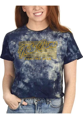 Notre Dame Fighting Irish Womens Navy Blue Cropped Cloud Dye Short Sleeve T-Shirt