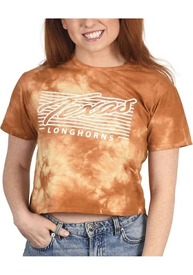 Texas Longhorns Womens Burnt Orange Cropped Cloud Dye Short Sleeve T-Shirt