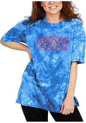 Kansas Jayhawks Womens Blue Cloud Dye Short Sleeve T-Shirt