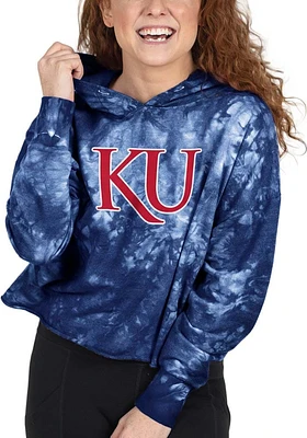 Kansas Jayhawks Womens Navy Blue Tie Dye Crop Hooded Sweatshirt