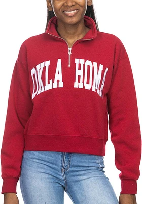 Oklahoma Sooners Womens Crimson Cropped Sport Fleece Qtr Zip