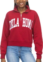 Oklahoma Sooners Womens Crimson Cropped Sport Fleece Qtr Zip