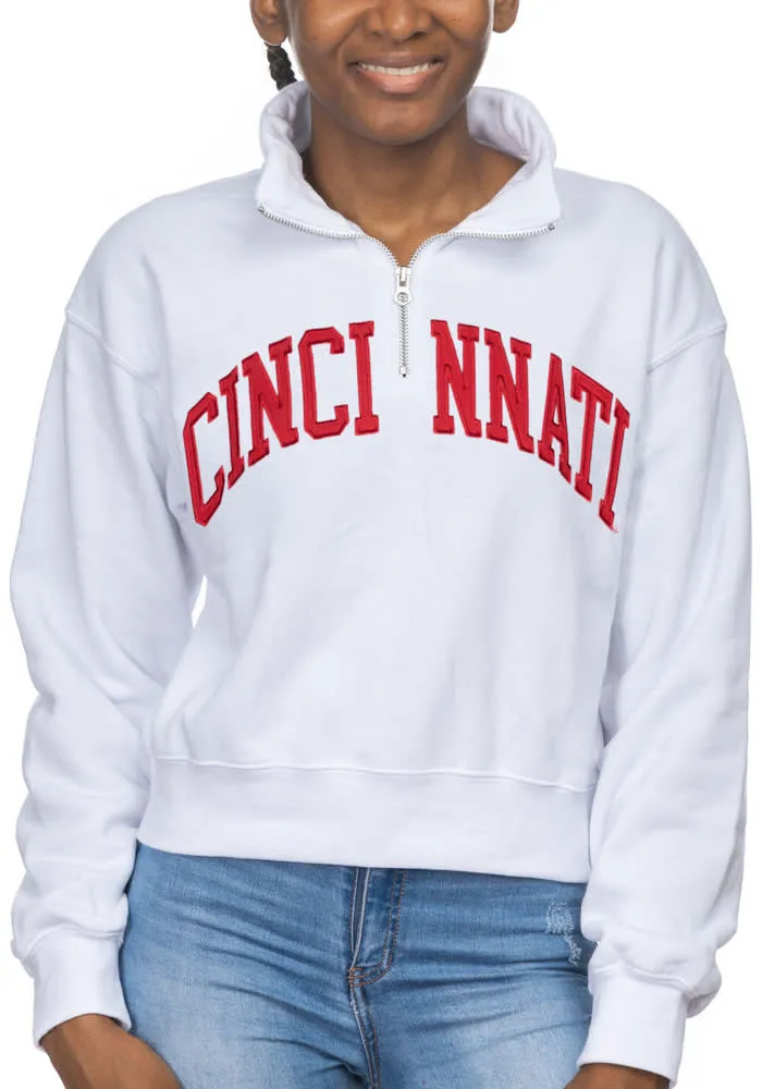 Cincinnati Bearcats Womens White Cropped Sport Fleece Qtr Zip