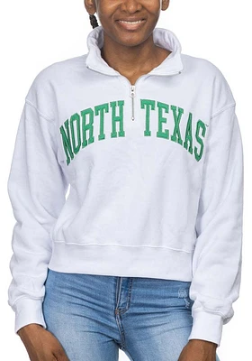 North Texas Mean Green Womens White Cropped Sport Fleece Qtr Zip
