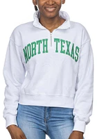 North Texas Mean Green Womens White Cropped Sport Fleece Qtr Zip