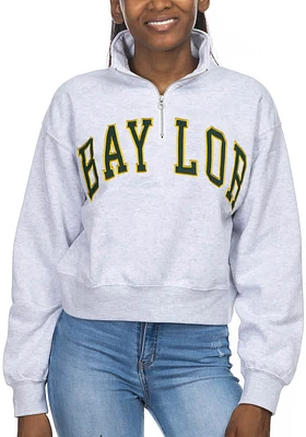 Baylor Bears Womens Ash Cropped Sport Fleece Qtr Zip