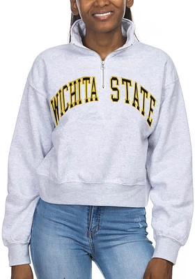 Wichita State Shockers Womens Ash Cropped Sport Fleece Qtr Zip