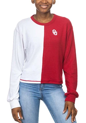Oklahoma Sooners Womens Crimson Colorblock Sweater Crew Sweatshirt