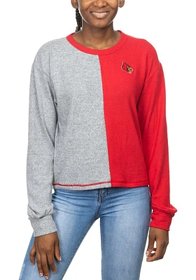 Louisville Cardinals Womens Red Colorblock Sweater Crew Sweatshirt
